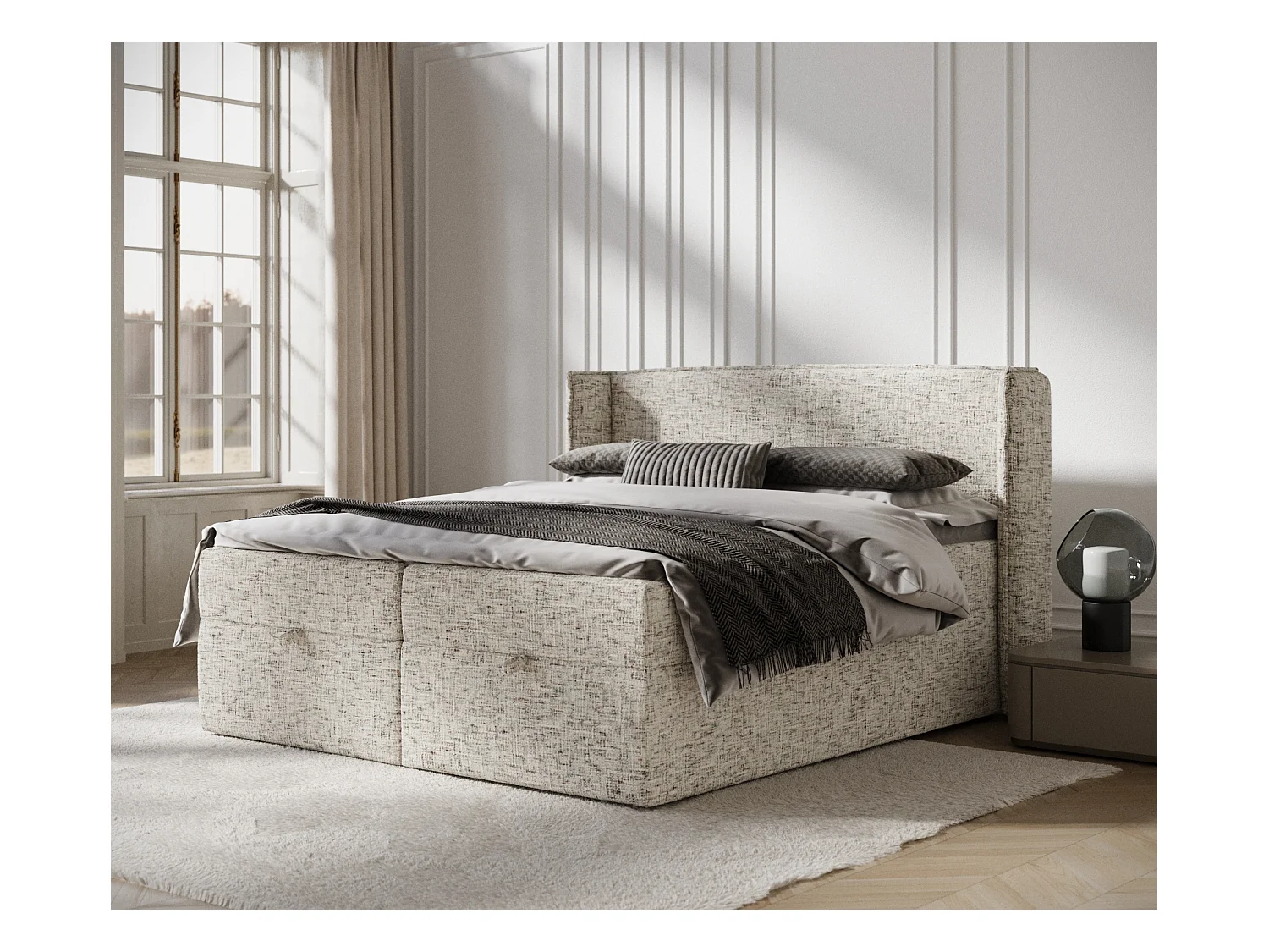 Lit boxspring en toile tissée Passion - matelas - surmatelas - 160x200 cm - beige mélangé