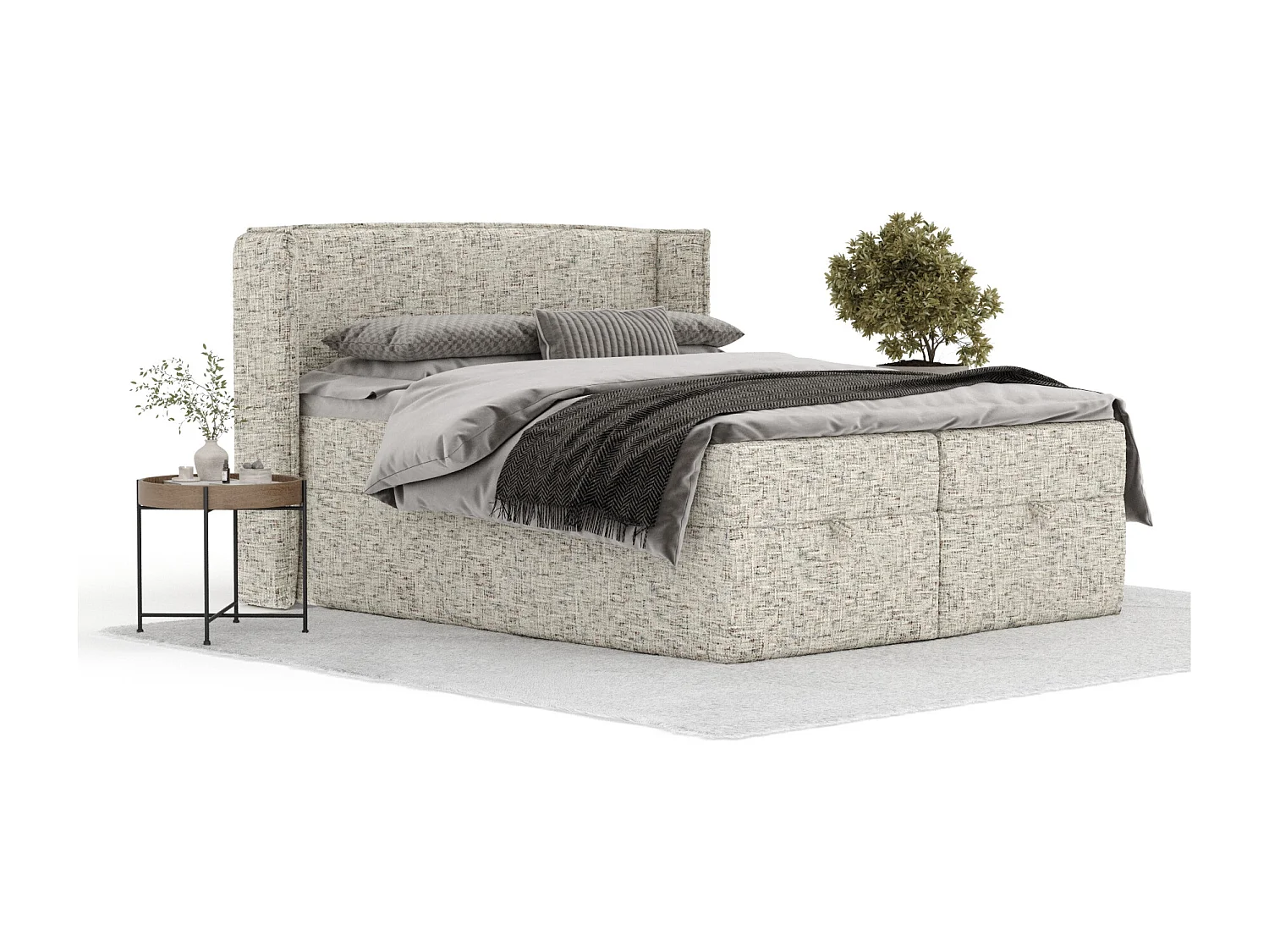 Lit boxspring en toile tissée Passion - matelas - surmatelas - 160x200 cm - beige mélangé