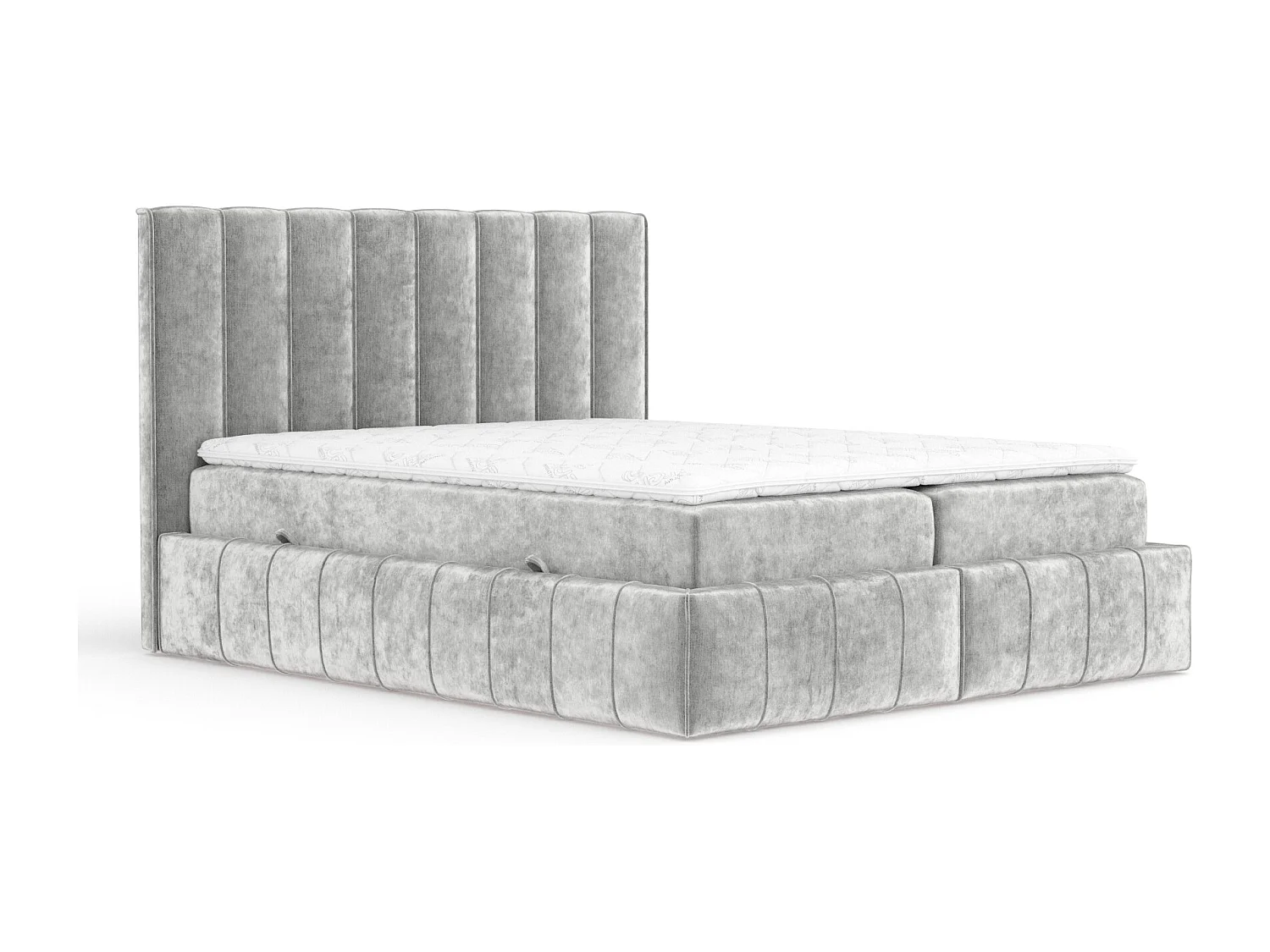 Lit boxspring en tissu chenille Moretti - matelas - surmatelas - 200x200 cm - gris clair
