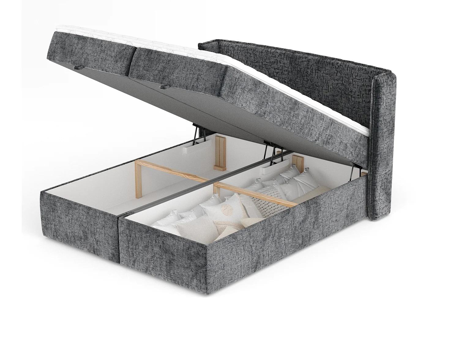 Boxspringbett aus Chenille-Stoff Passion - Matratze - Toppermatratze - 200x200 cm - anthrazit