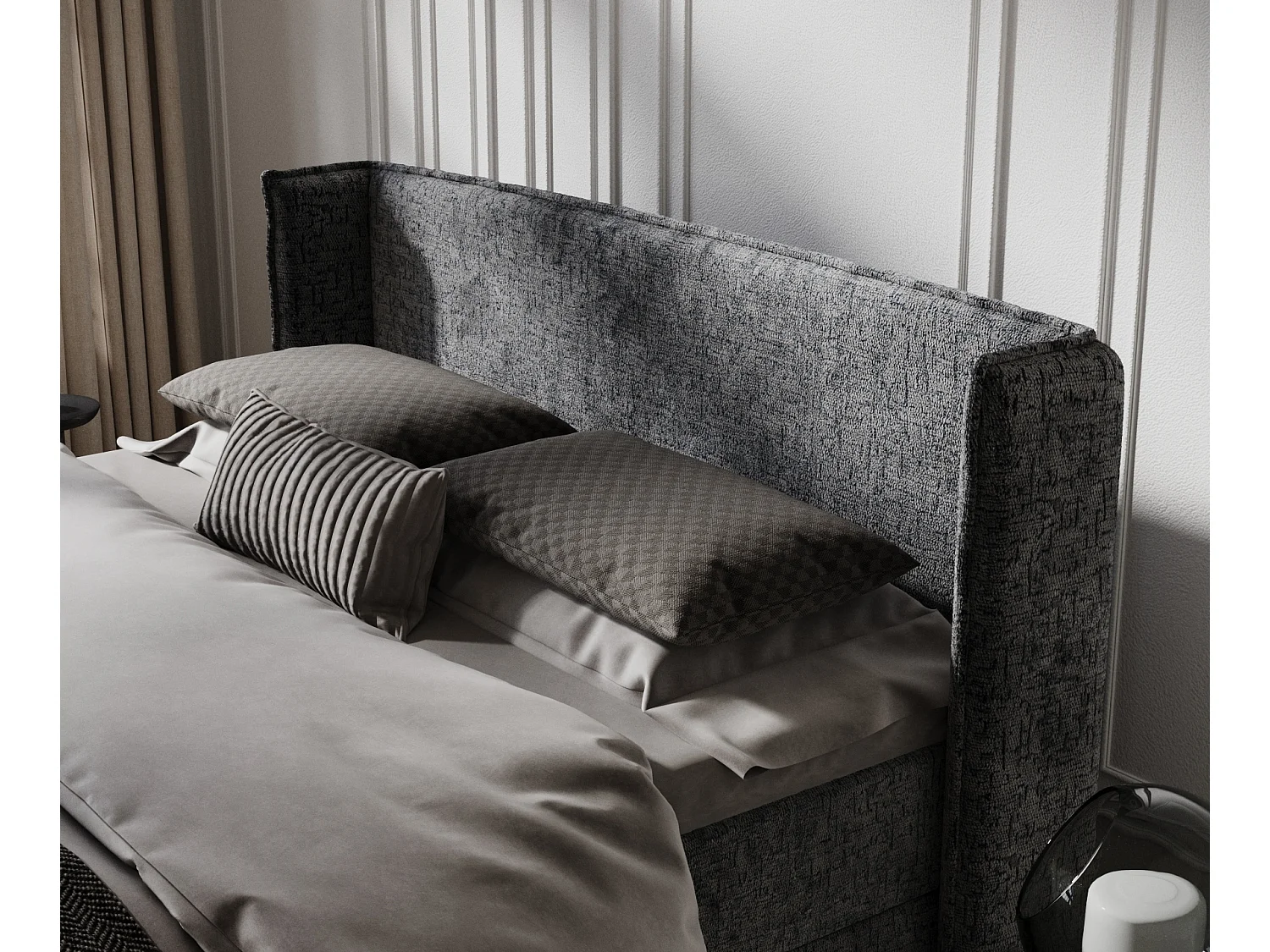 Boxspringbett aus Chenille-Stoff Passion - Matratze - Toppermatratze - 200x200 cm - anthrazit