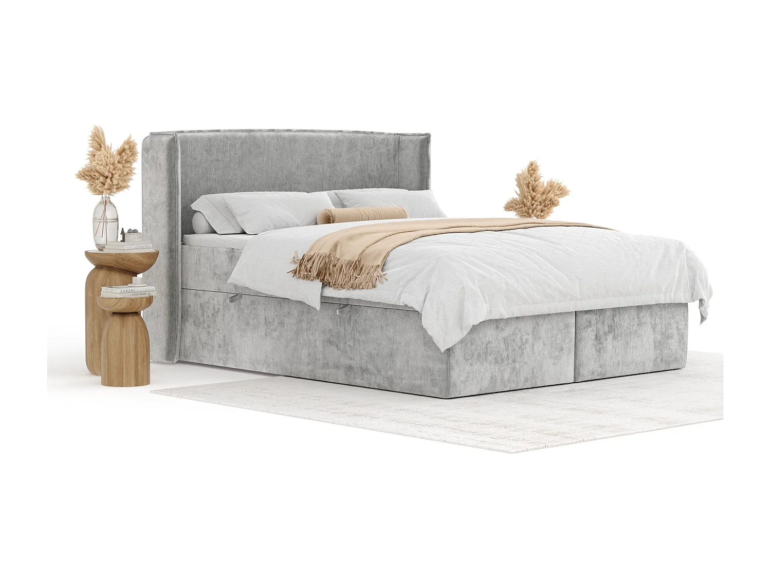 Boxspringbett aus Chenille-Stoff Skyline - Matratze - Toppermatratze - 140x200 cm - hellgrau