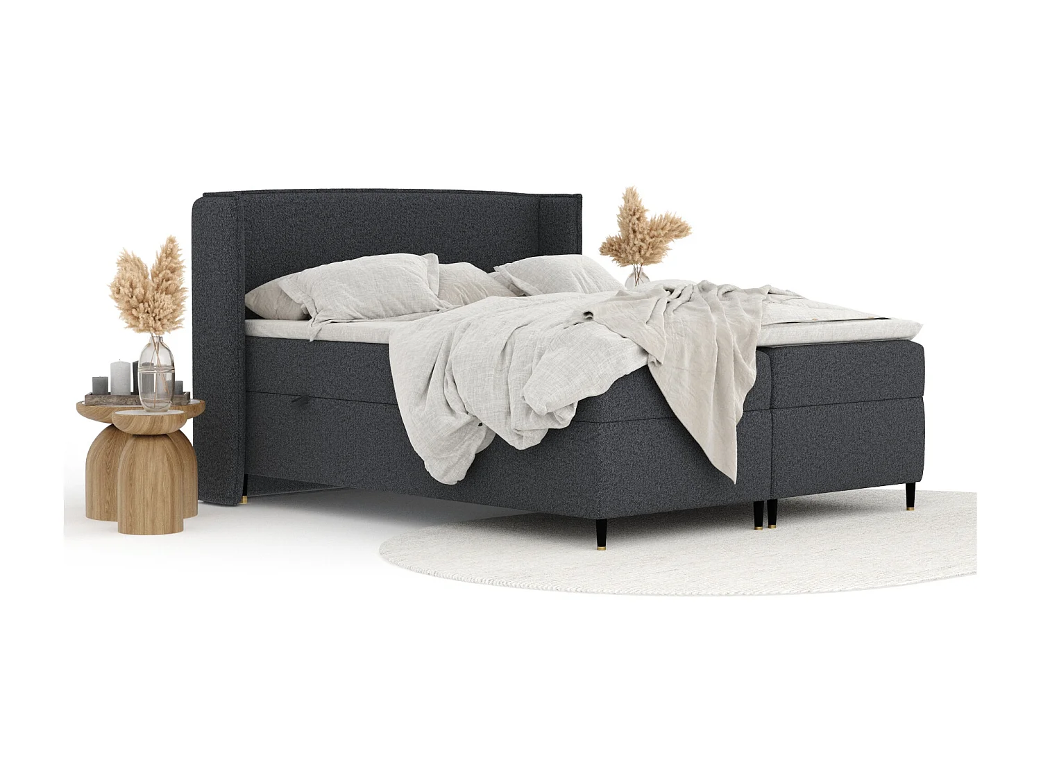 Boxspringbett aus Webstoff Segni - Matratze - Toppermatratze - 140x200 cm - schwarz