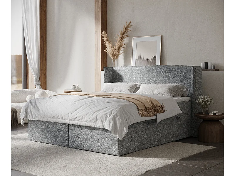Lit boxspring en tissu bouclette Skyline - matelas - surmatelas - 180x200 cm - gris