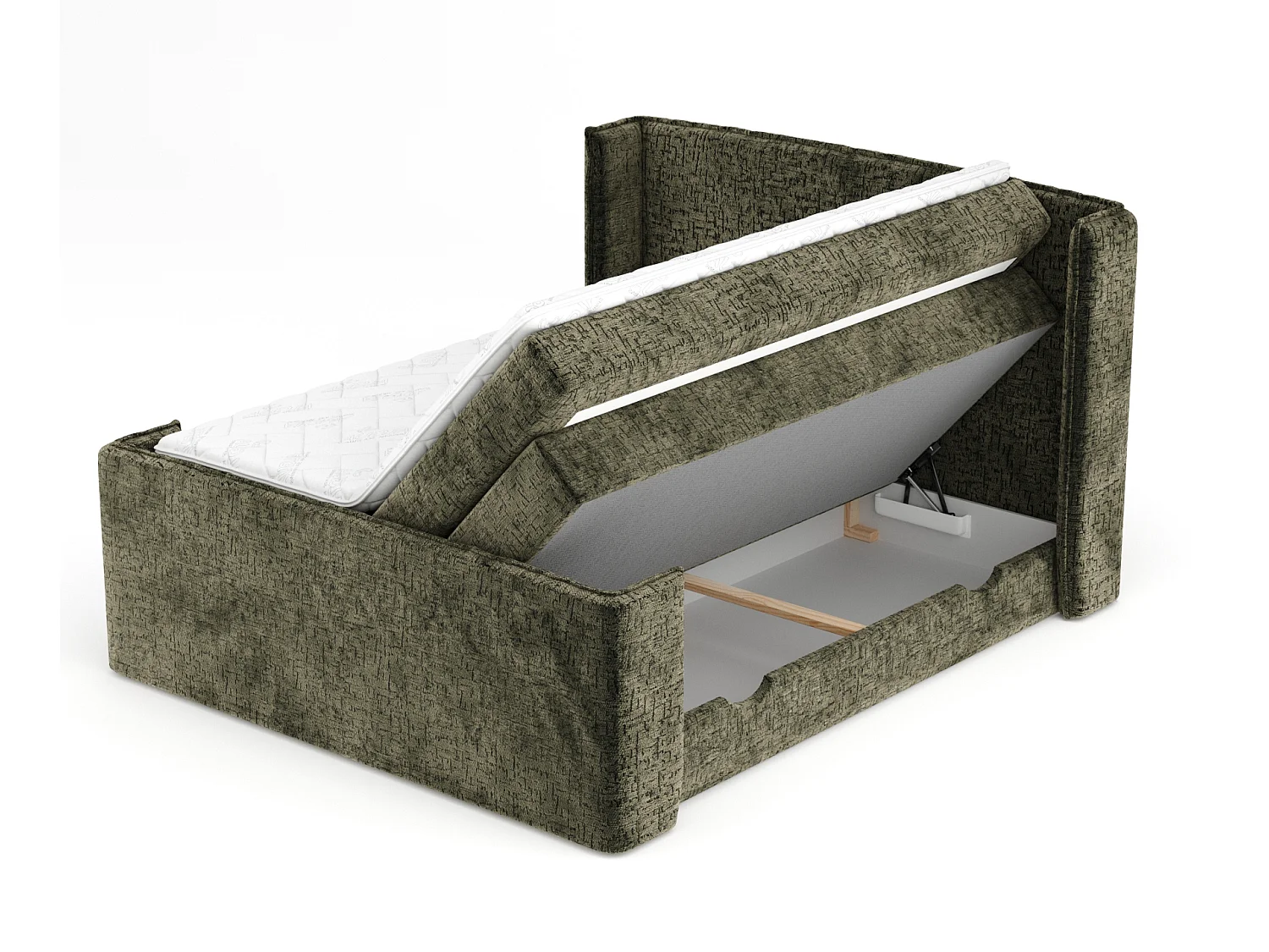 Lit boxspring en tissu chenille Freeland - matelas - surmatelas - 160x200 cm - vert olive