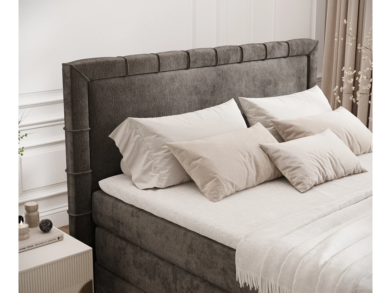 Boxspringbett im Chenille-Stoff Estelle - Matratze - Topper - 180x200 cm - braun