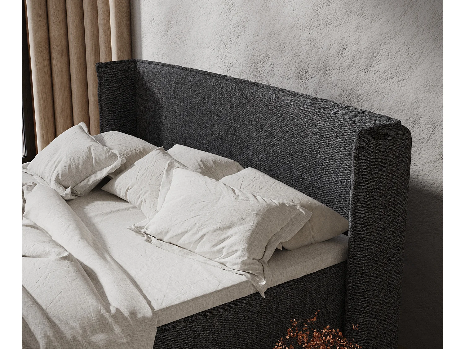 Boxspringbett aus Webstoff Monpelli - Matratze - Toppermatratze - 140x200 cm - schwarz