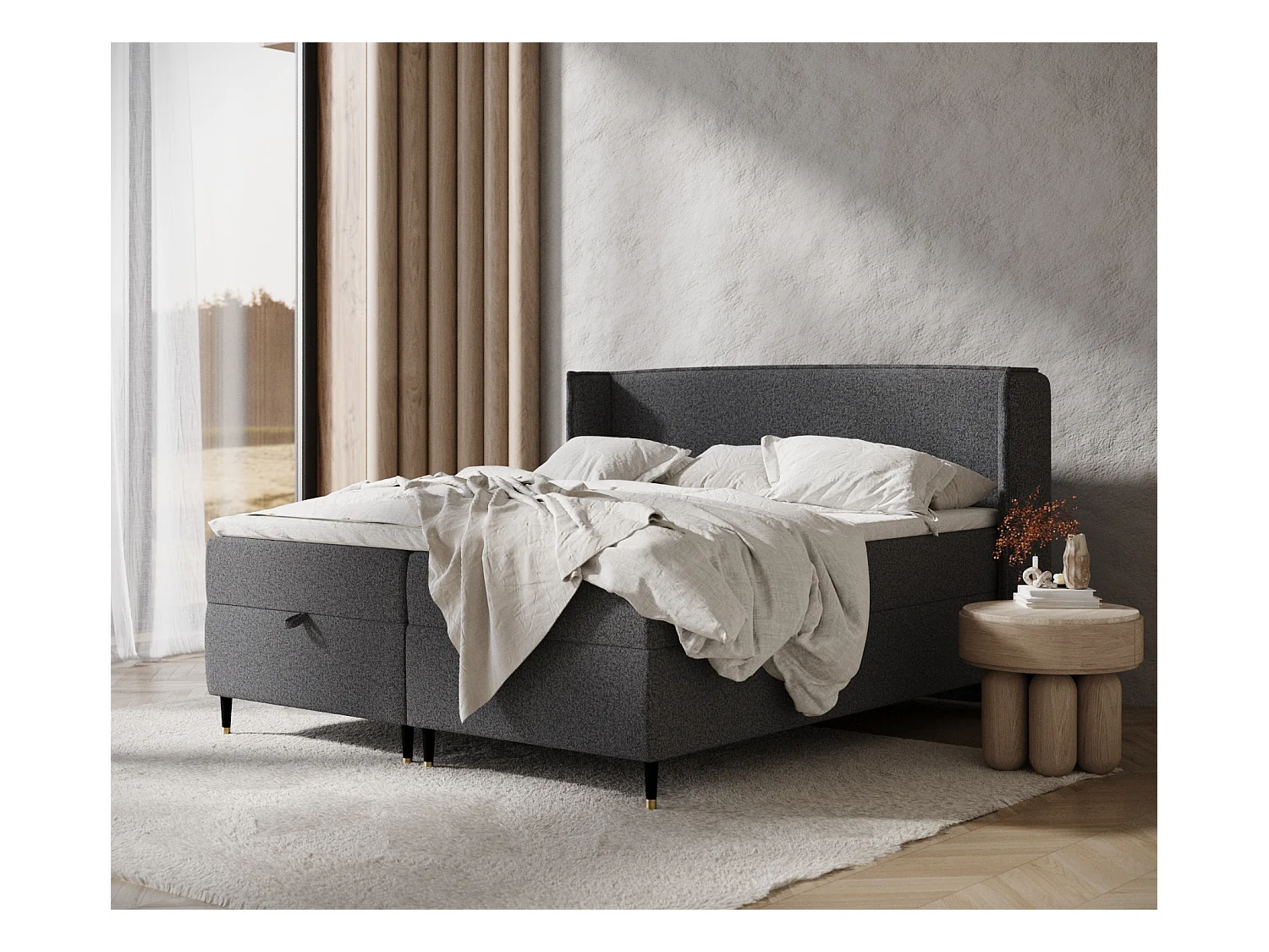Lit boxspring en toile tissée Monpelli - matelas - surmatelas - 140x200 cm - noir
