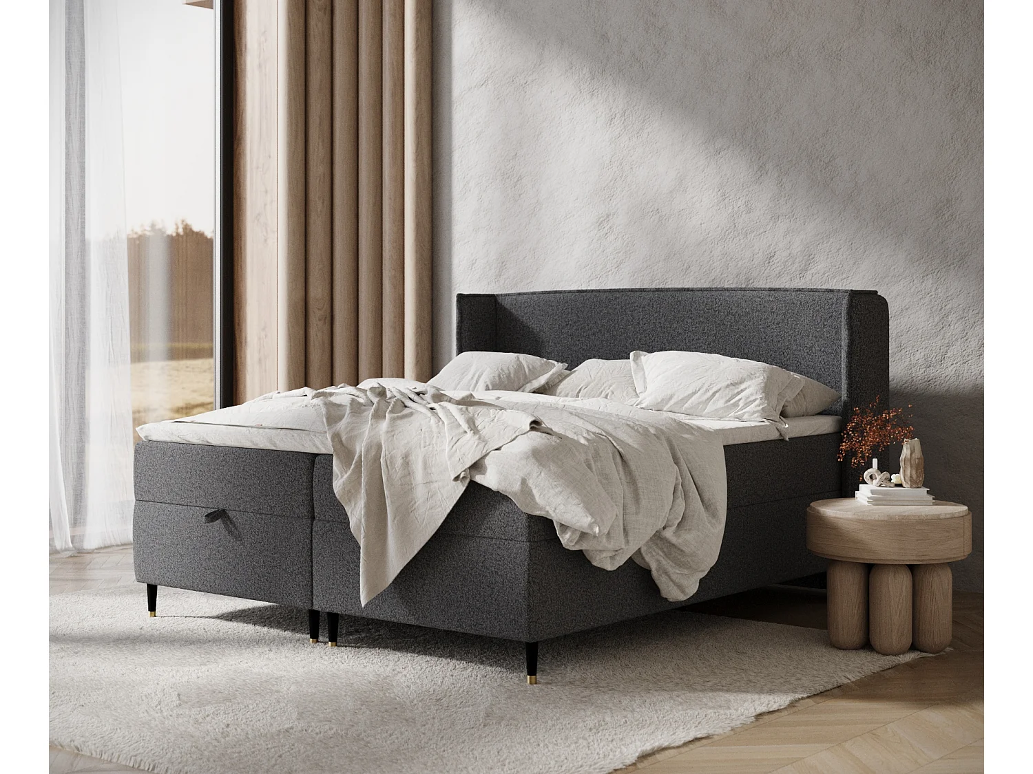 Boxspringbett aus Webstoff Monpelli - Matratze - Toppermatratze - 140x200 cm - schwarz