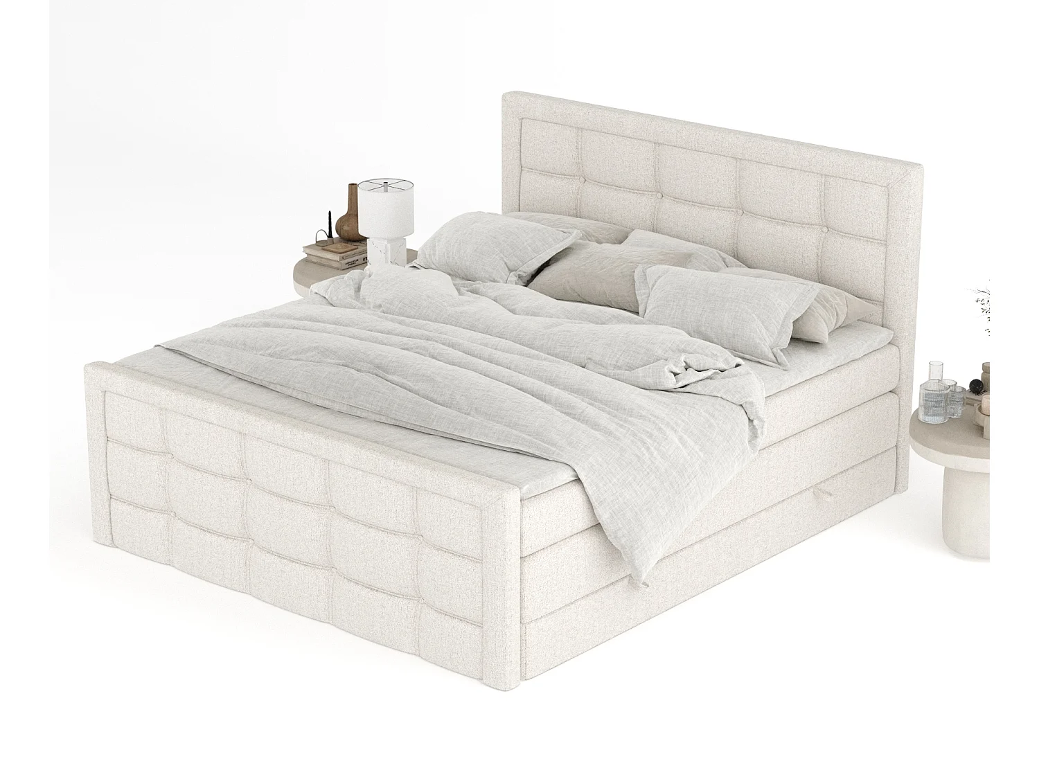 Boxspringbett aus Webstoff Ambrosia - Matratze - Toppermatratze - 140x200 cm - beige