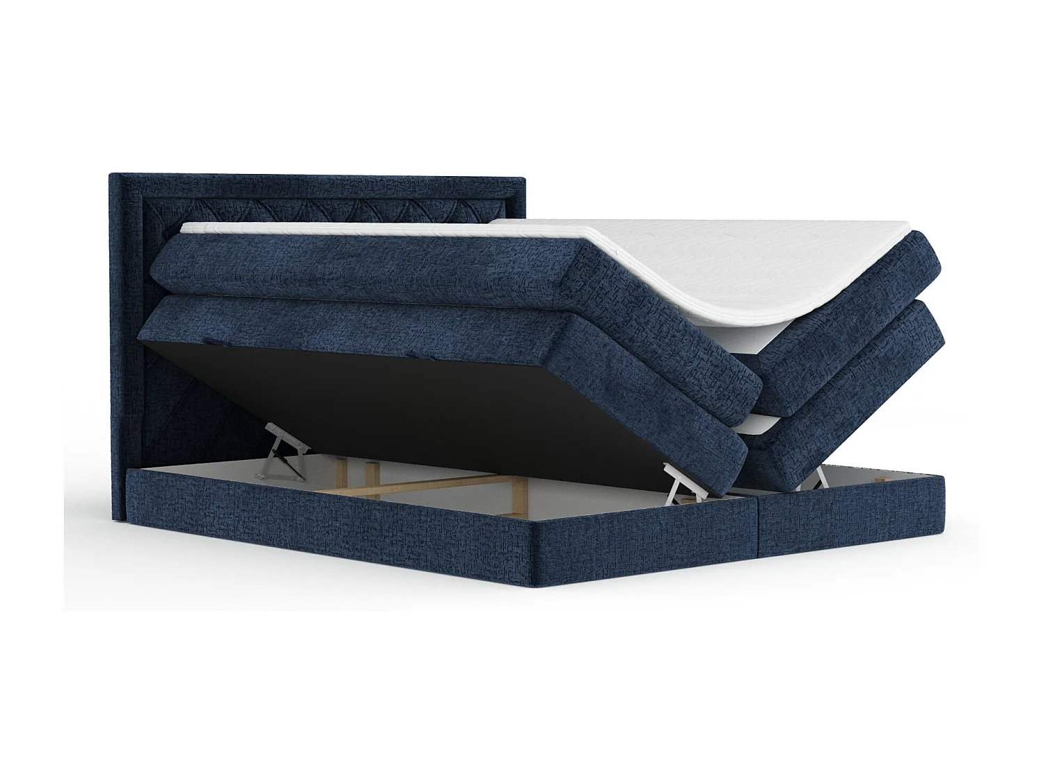 Boxspringbett aus Chenille-Stoff Aurelia - Matratze - Toppermatratze - 160x200 cm - marineblau