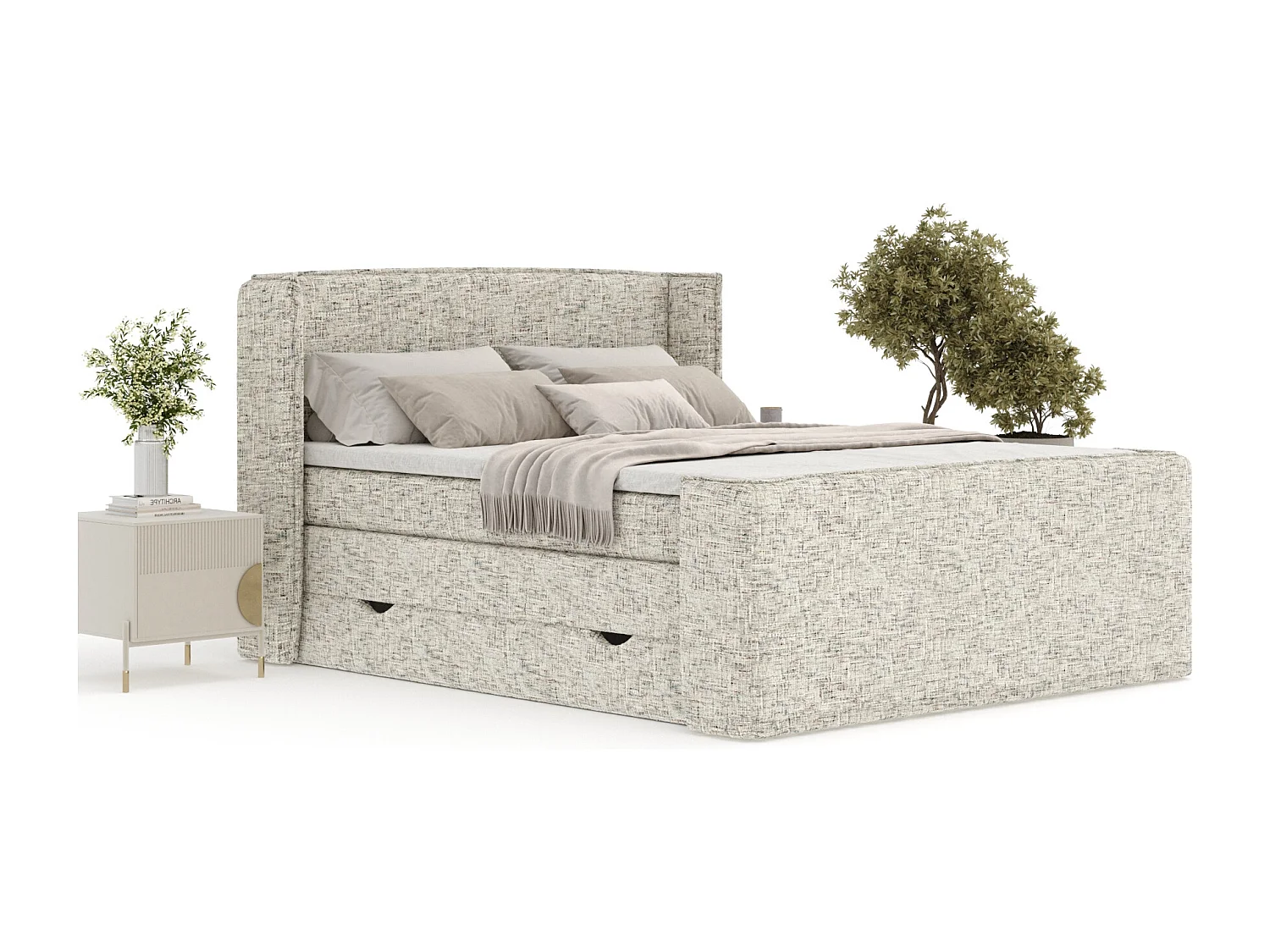 Boxspringbett aus Webstoff Freeland - Matratze - Toppermatratze - 200x200 cm - beige melange