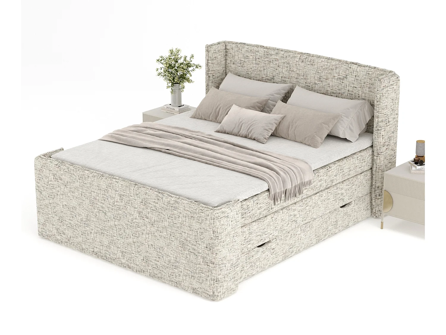 Boxspringbett aus Webstoff Freeland - Matratze - Toppermatratze - 200x200 cm - beige melange