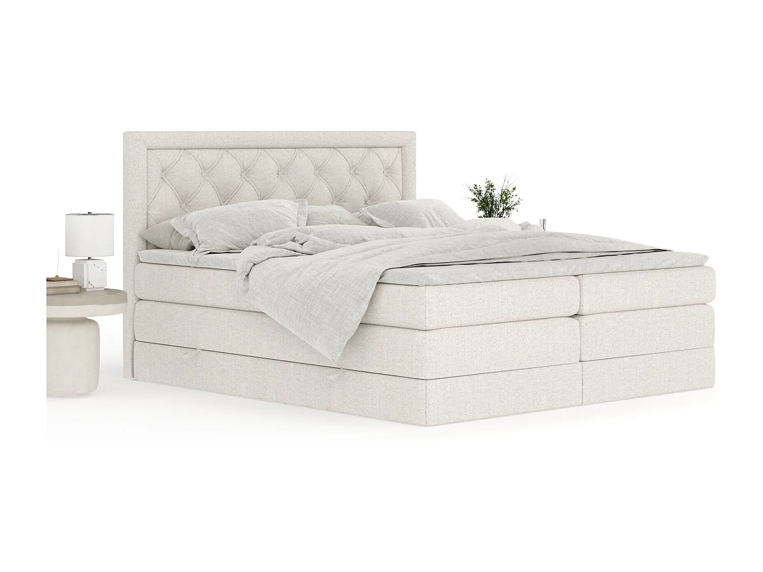 Boxspringbett aus Webstoff Aurelia - Matratze - Toppermatratze - 180x200 cm - beige