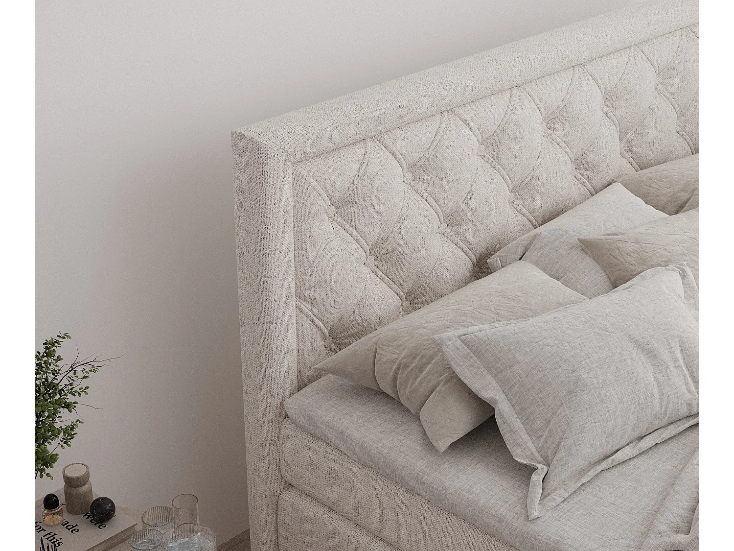 Boxspringbett aus Webstoff Aurelia - Matratze - Toppermatratze - 180x200 cm - beige