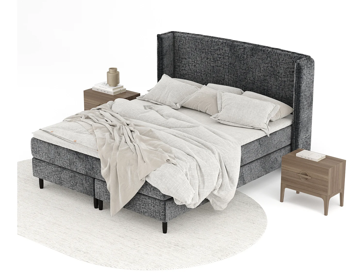 Lit boxspring en tissu chenille Ardis - matelas - surmatelas - 200x200 cm - anthracite