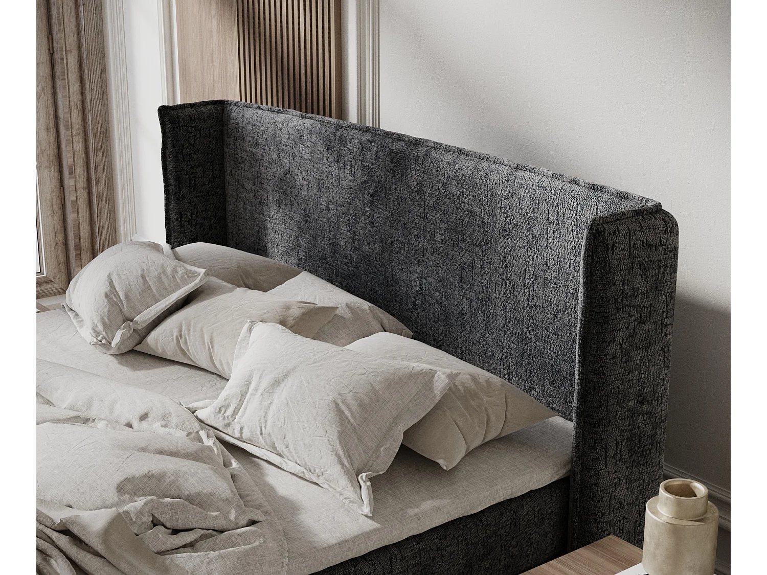 Lit boxspring en tissu chenille Ardis - matelas - surmatelas - 200x200 cm - anthracite