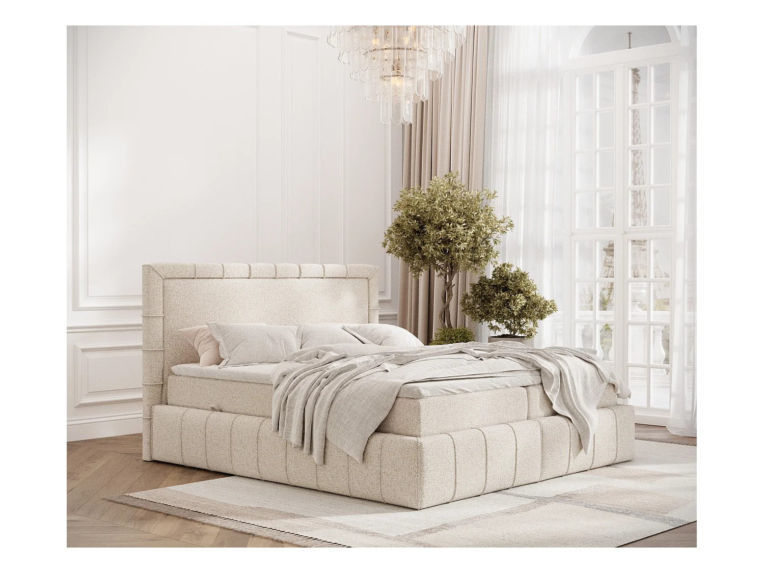Lit boxspring en tissu bouclette Sundown - matelas - surmatelas - 140x200 cm - cream