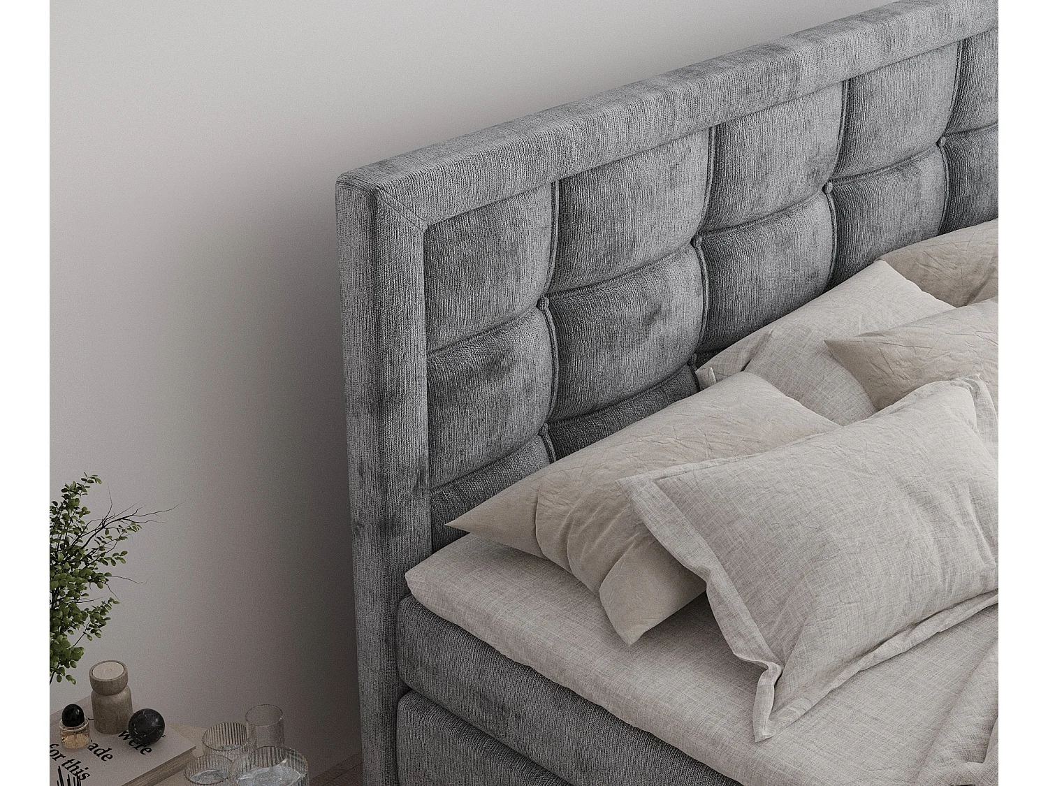 Lit boxspring en tissu chenille Ambrosia - matelas - surmatelas - 200x200 cm - gris