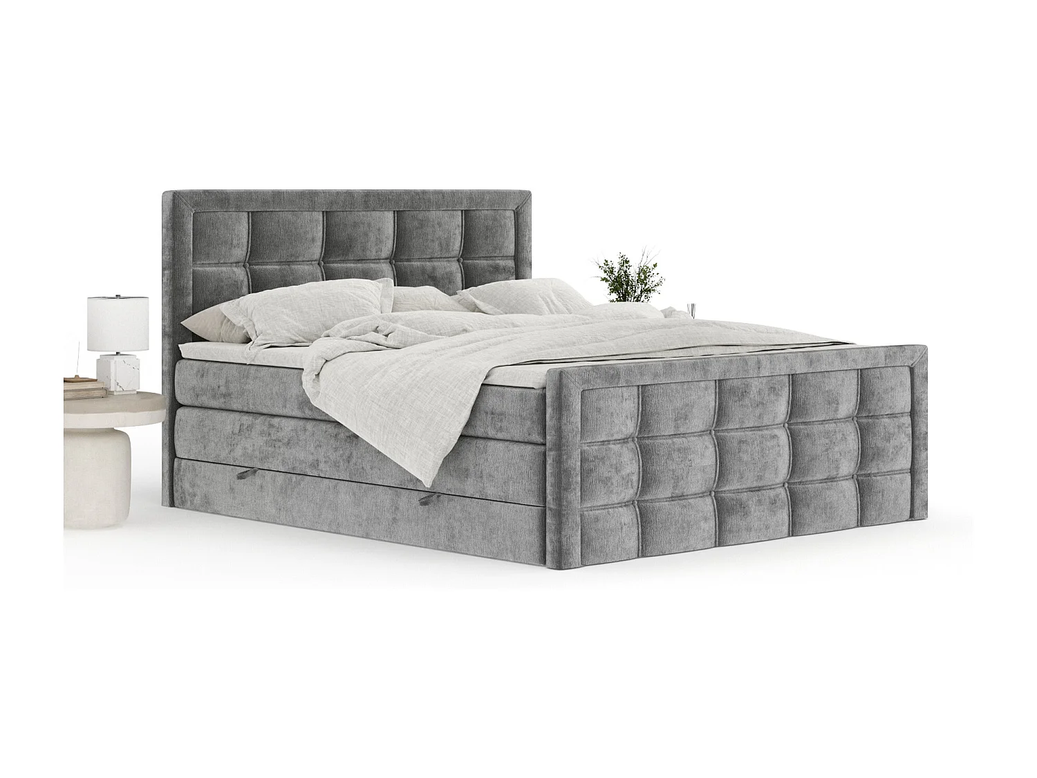 Boxspringbett aus Chenille-Stoff Ambrosia - Matratze - Toppermatratze - 200x200 cm - grau