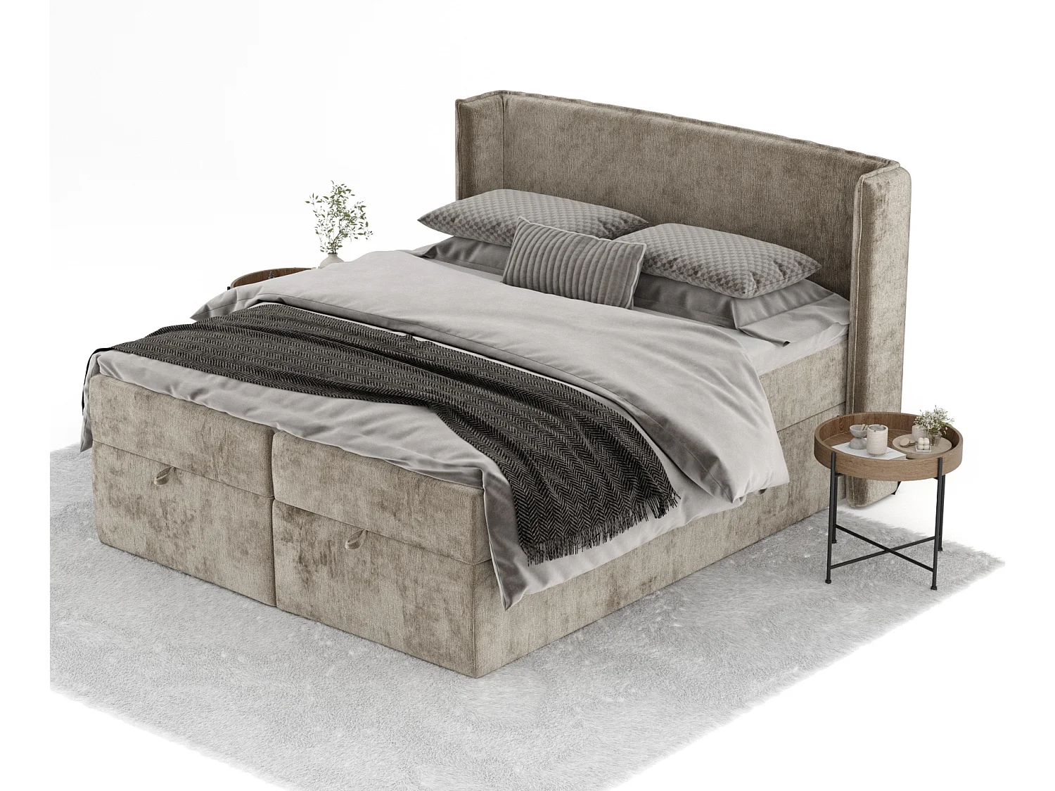 Lit boxspring en tissu chenille Passion - matelas - surmatelas - 160x200 cm - beige