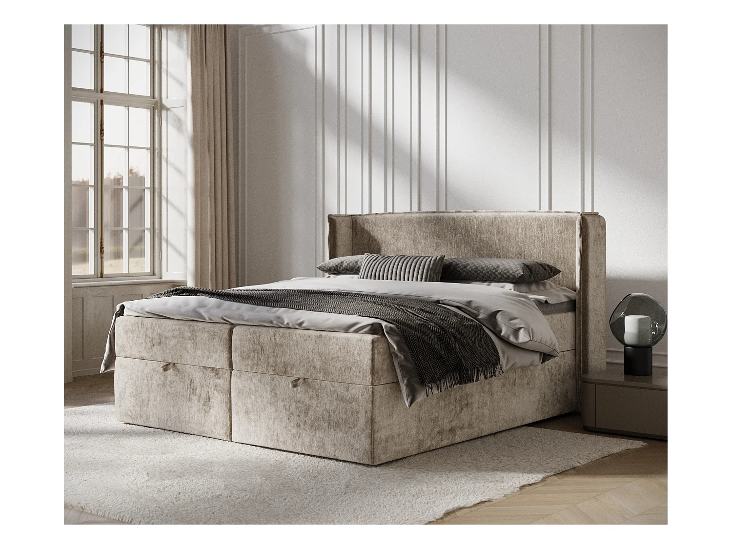 Lit boxspring en tissu chenille Passion - matelas - surmatelas - 160x200 cm - beige