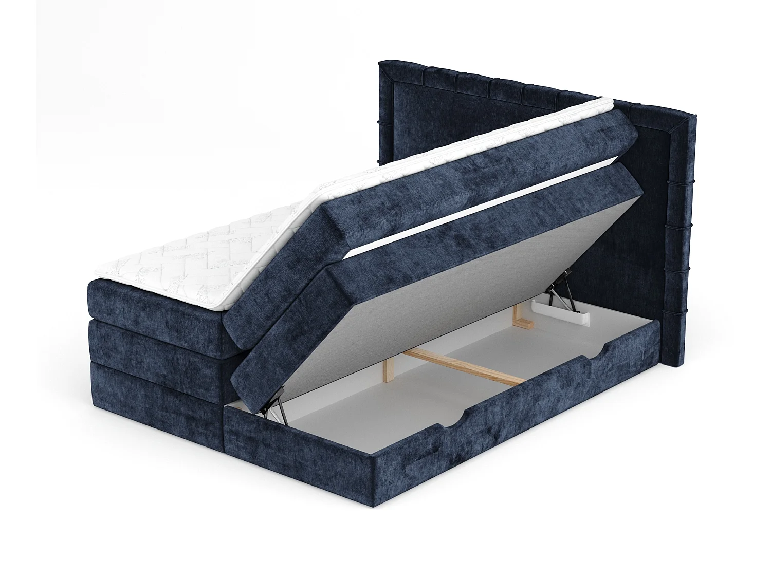 Boxspringbett aus Chenille-Stoff Rosabel - Matratze - Toppermatratze - 160x200 cm - marineblau