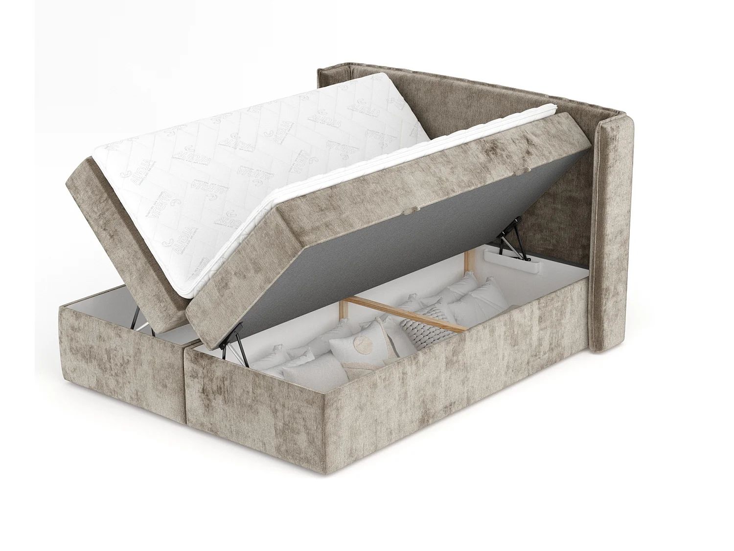 Lit boxspring en tissu chenille Skyline - matelas - surmatelas - 160x200 cm - beige