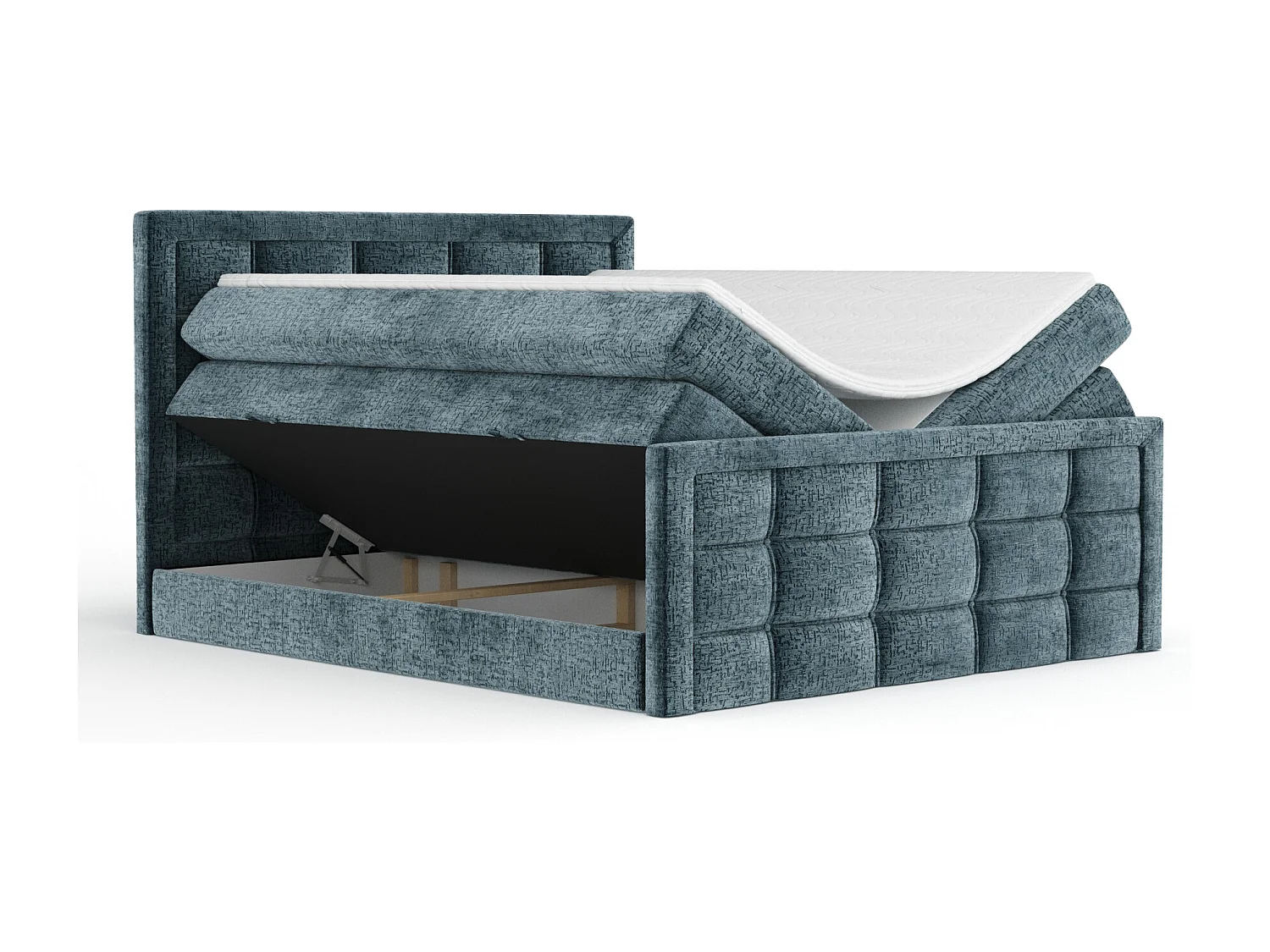 Boxspringbett aus Chenille-Stoff Ambrosia - Matratze - Toppermatratze - 140x200 cm - blau