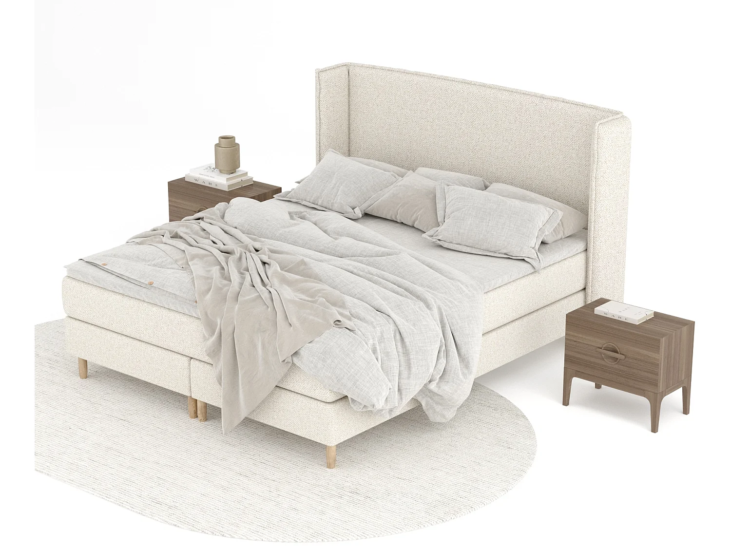 Lit boxspring en tissu bouclette Ardis - matelas - surmatelas - 160x200 cm - creme