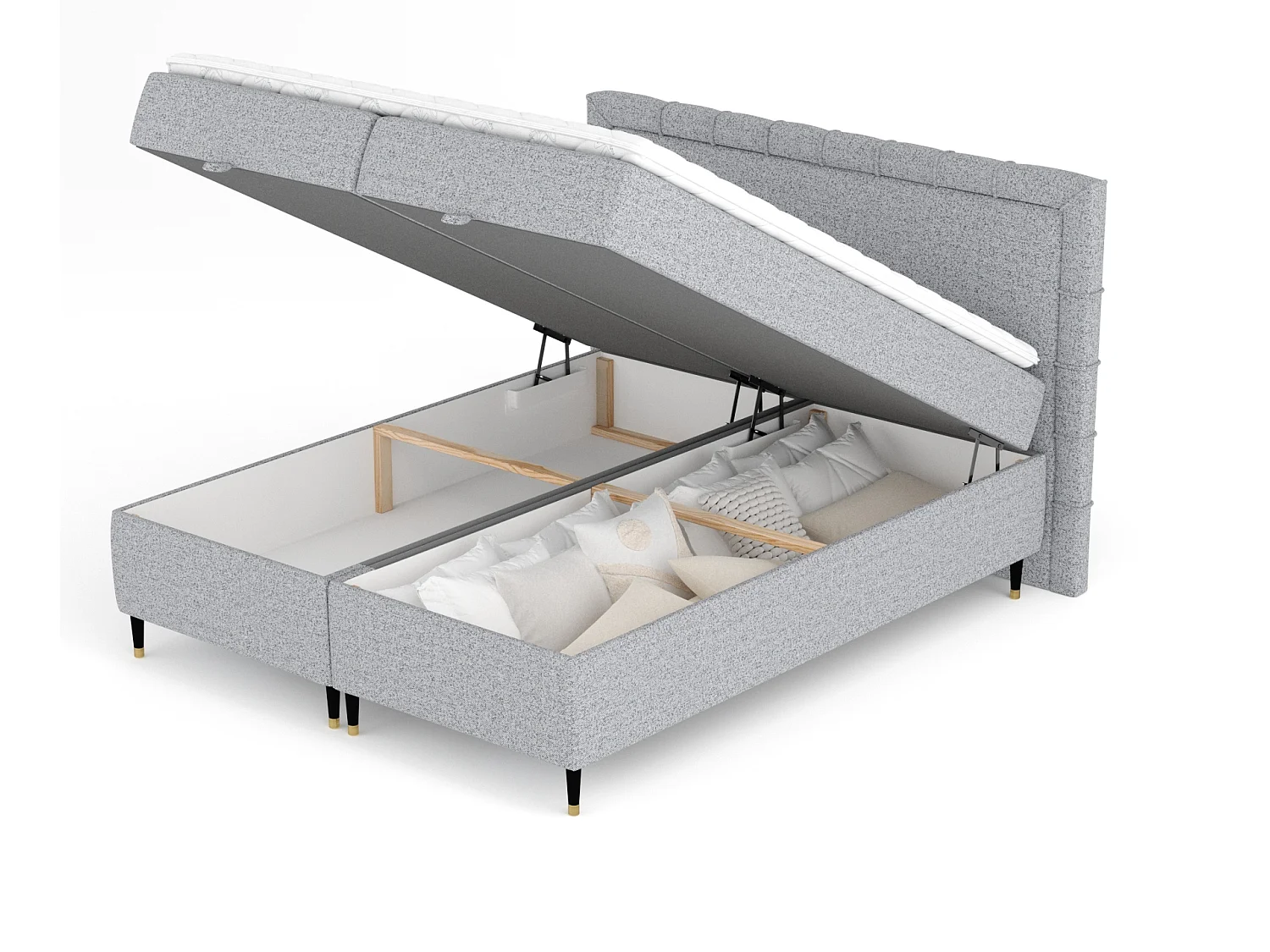Lit boxspring en toile tissée Voyage - matelas - surmatelas - 200x200 cm - gris
