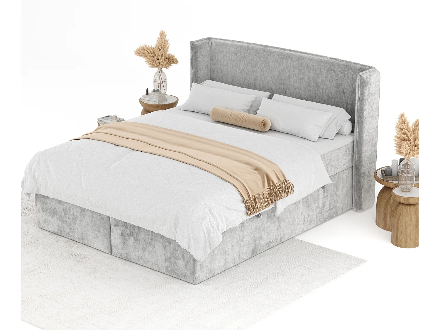 Lit boxspring en tissu chenille Skyline - matelas - surmatelas - 180x200 cm - gris clair