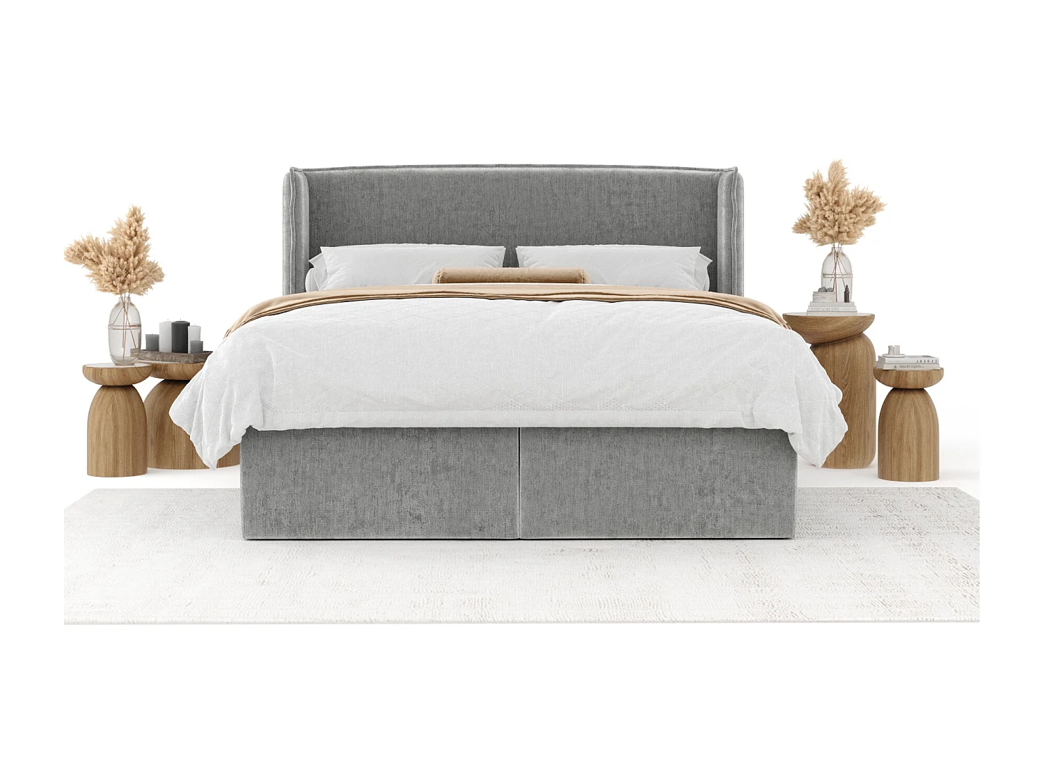 Boxspringbett aus Chenille-Stoff Skyline - Matratze - Toppermatratze - 180x200 cm - hellgrau