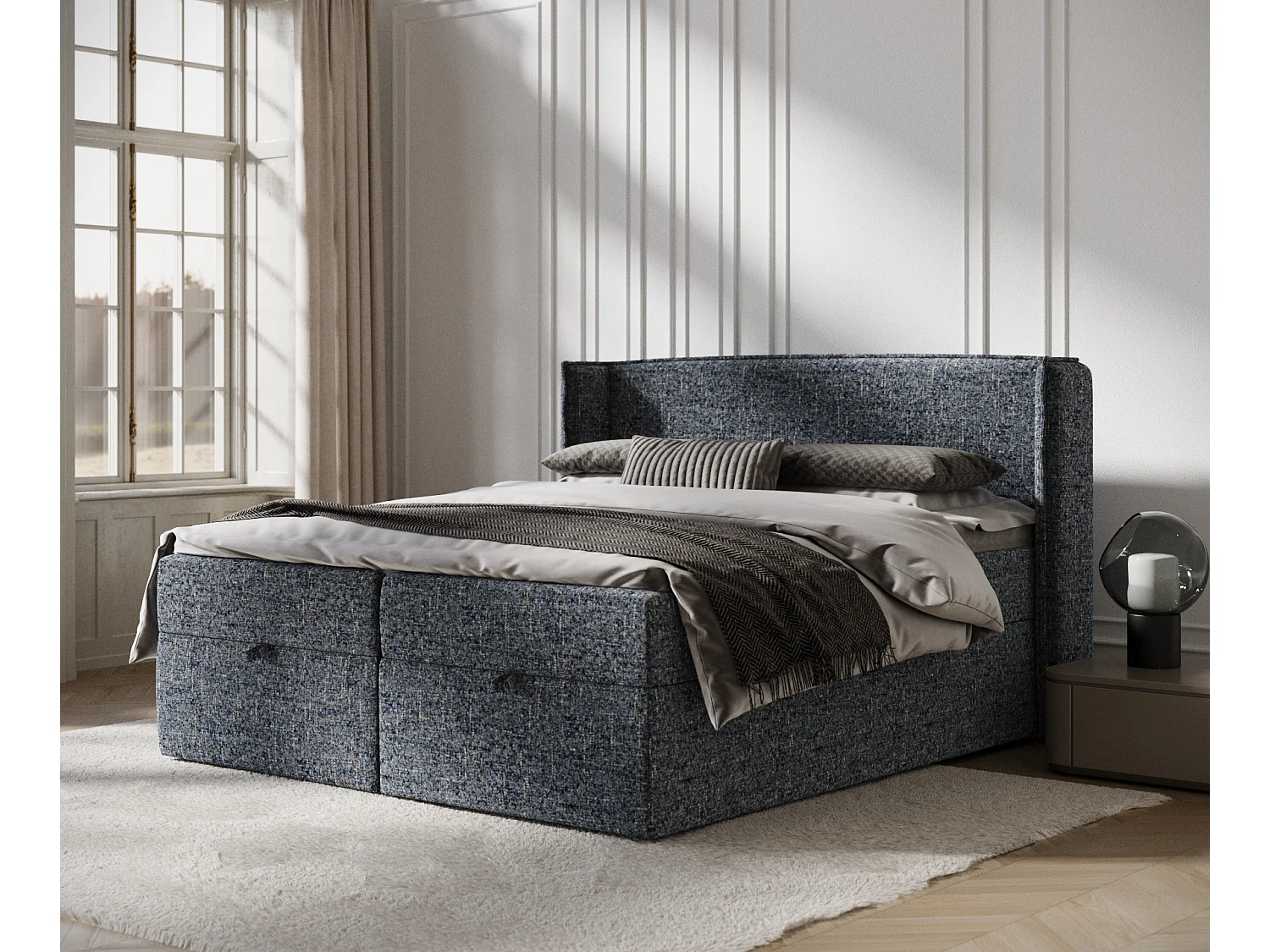 Lit boxspring en toile tissée Passion - matelas - surmatelas - 200x200 cm - bleu marine