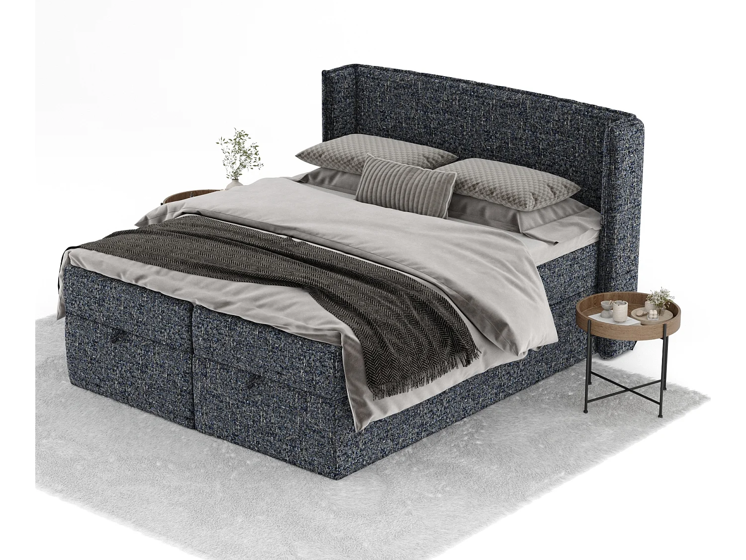 Lit boxspring en toile tissée Passion - matelas - surmatelas - 200x200 cm - bleu marine