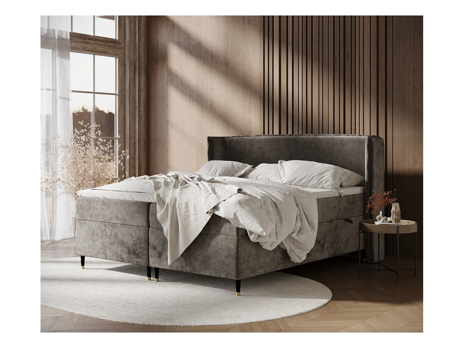 Lit boxspring en tissu chenille Segni - matelas - surmatelas - 160x200 cm - brun