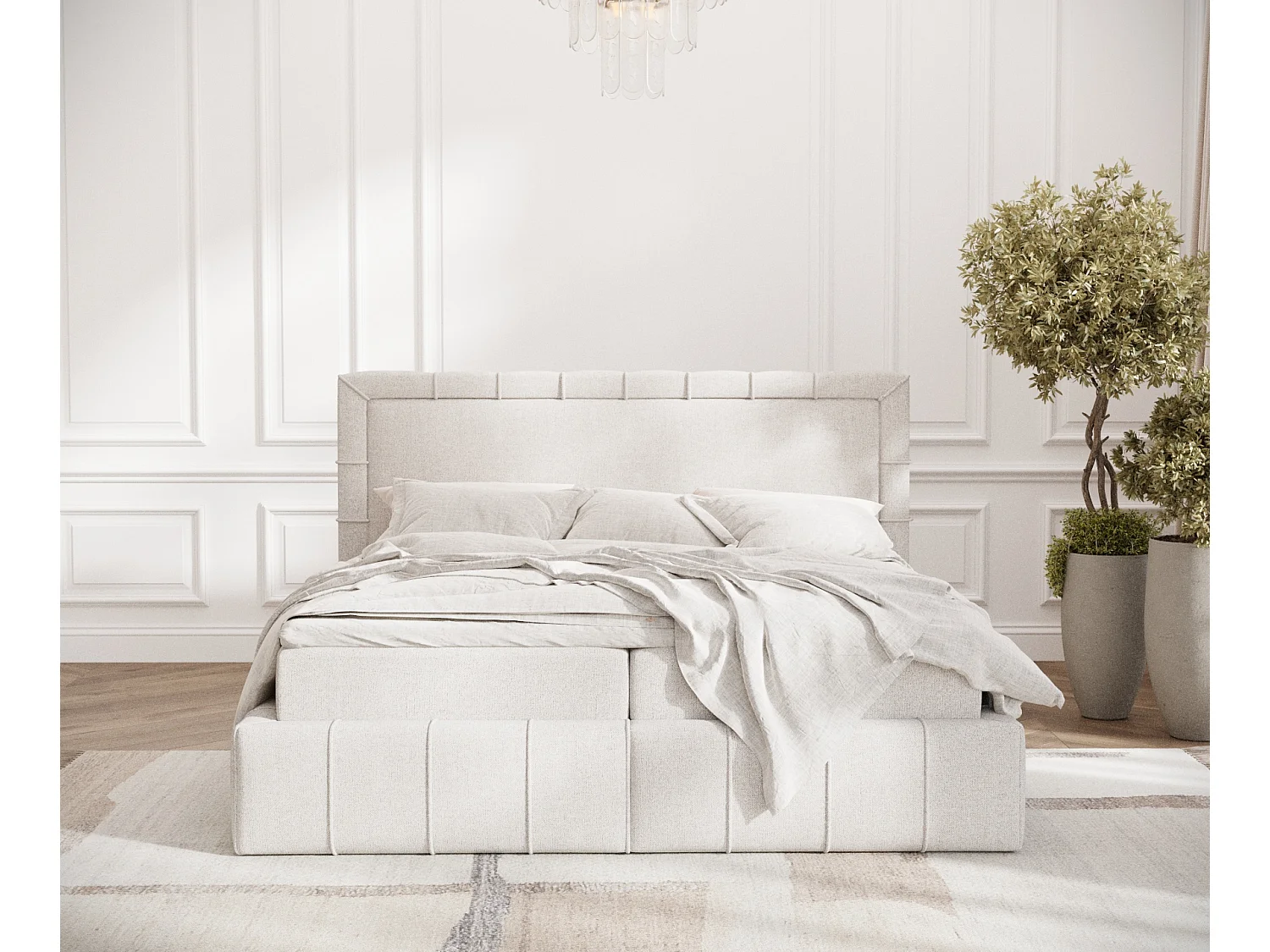 Boxspringbett aus Webstoff Sundown - Matratze - Toppermatratze - 160x200 cm - beige