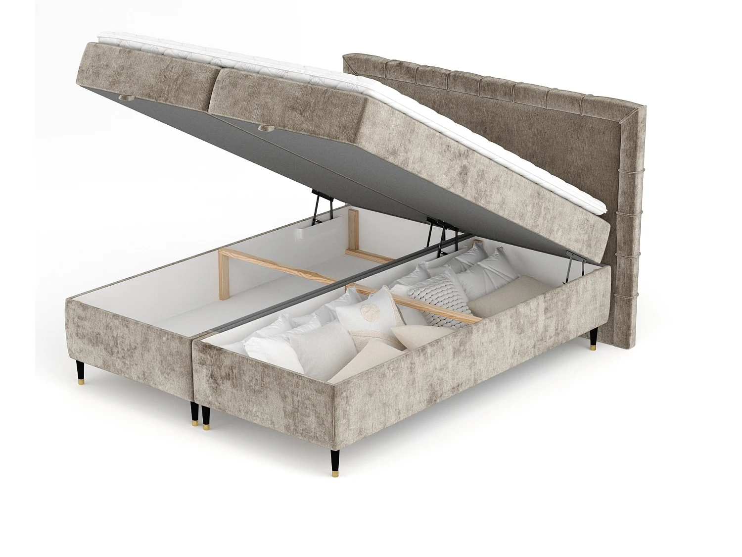 Lit boxspring en tissu chenille Voyage - matelas - surmatelas - 140x200 cm - beige