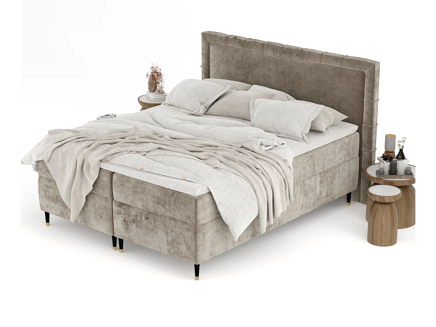 Boxspringbett aus Chenille-Stoff Voyage - Matratze - Toppermatratze - 140x200 cm - beige