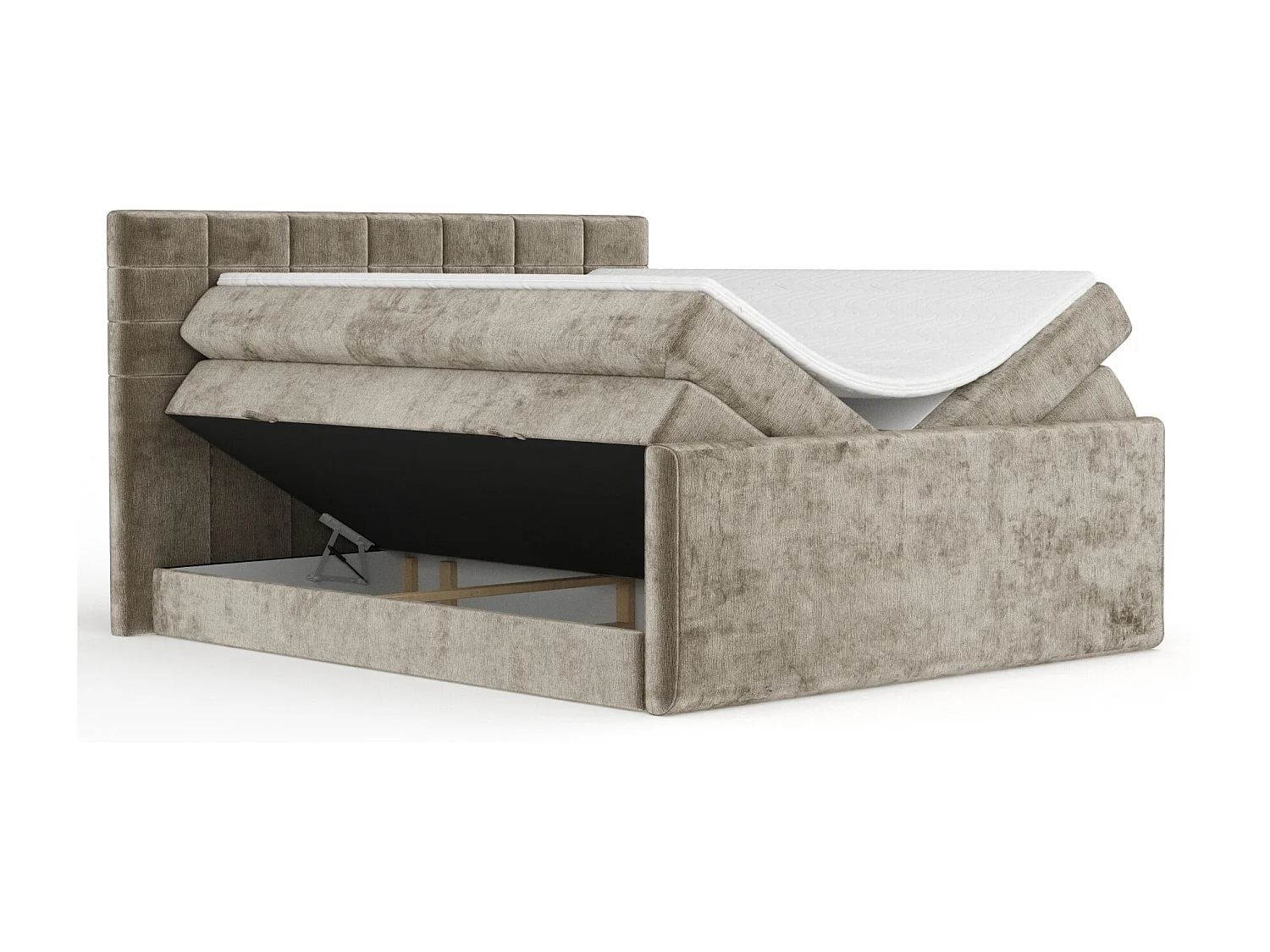 Boxspringbett aus Chenille-Stoff Ava - Matratze - Toppermatratze - 140x200 cm - beige