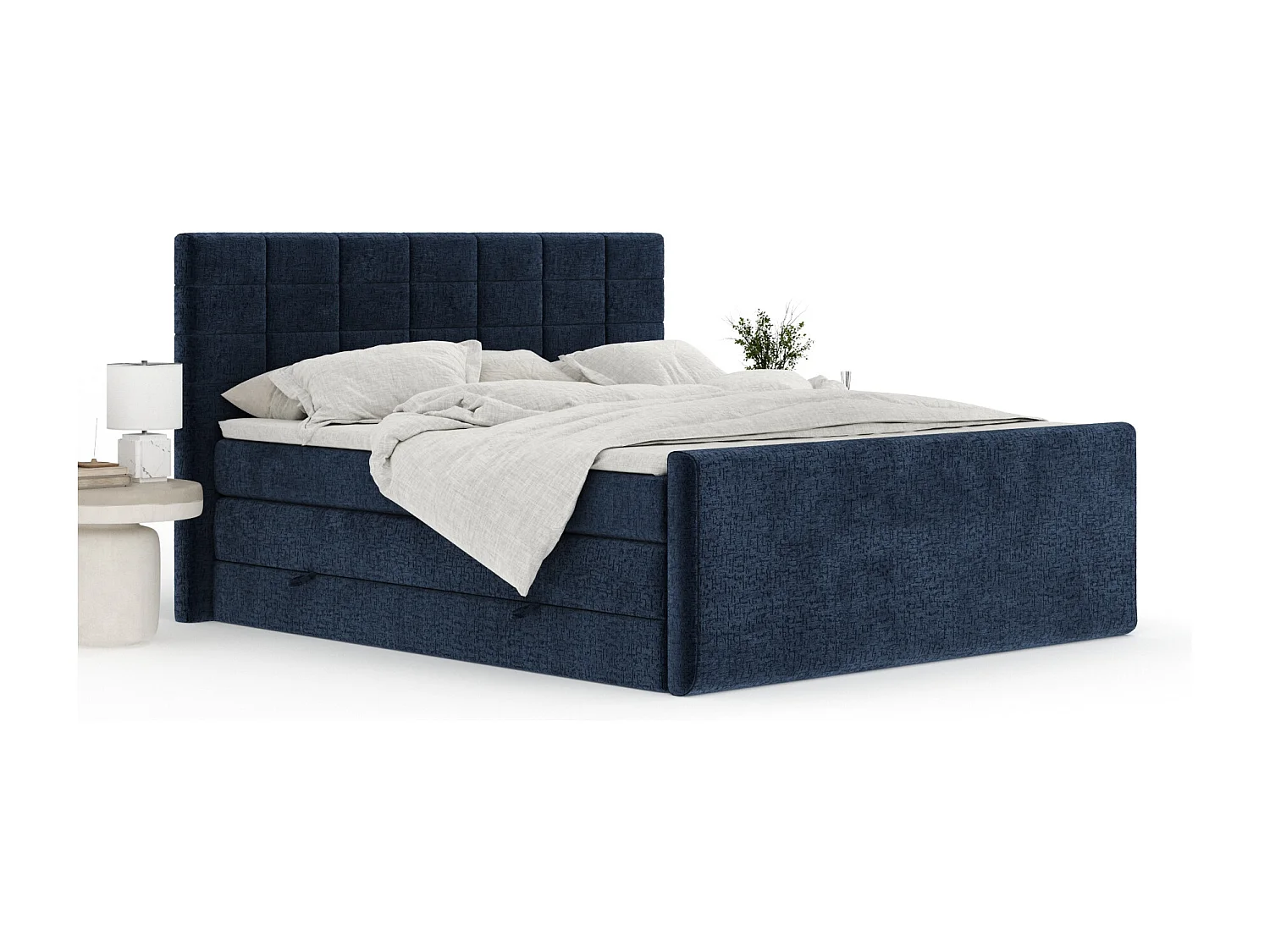 Boxspringbett aus Chenille-Stoff Ava - Matratze - Toppermatratze - 180x200 cm - marineblau