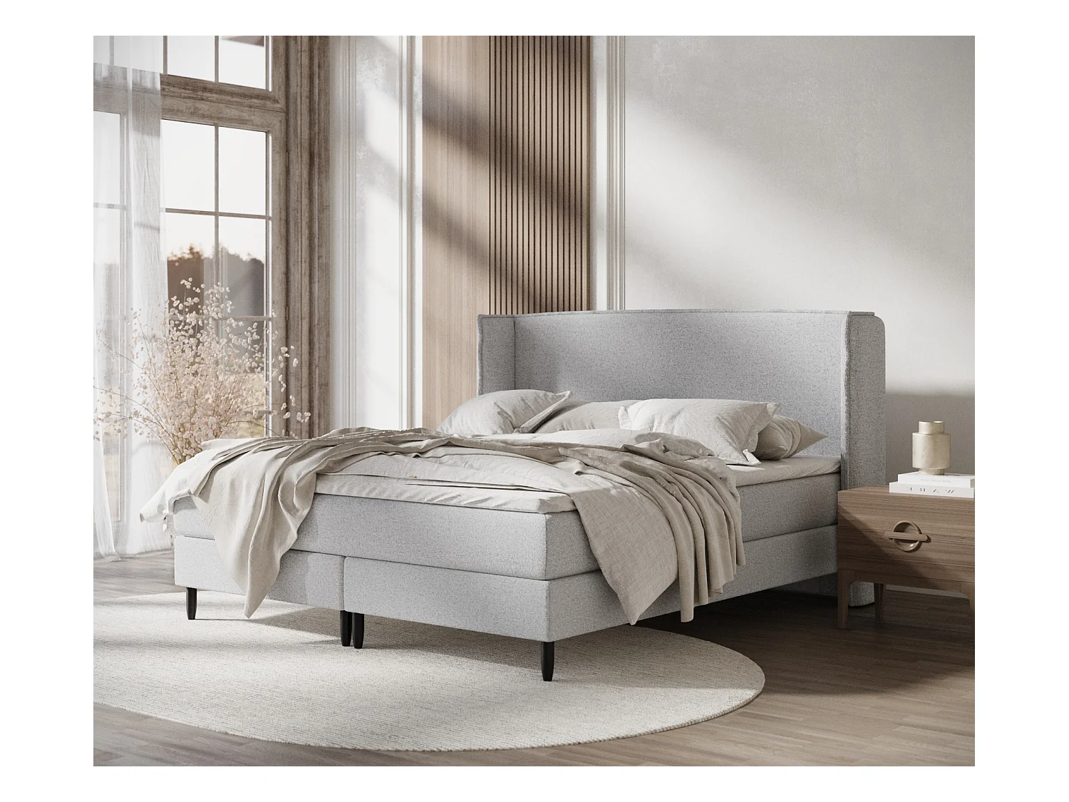 Lit boxspring en toile tissée Ardis - matelas - surmatelas - 140x200 cm - gris clair