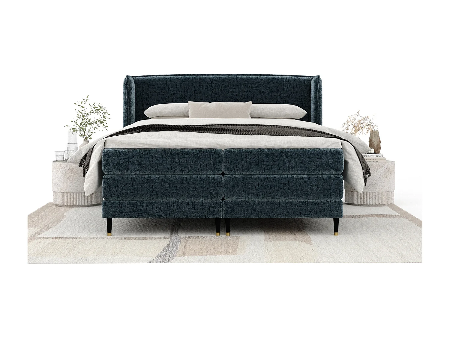 Boxspringbett aus Chenille-Stoff Carizzo - Matratze - Toppermatratze - 140x200 cm - blau