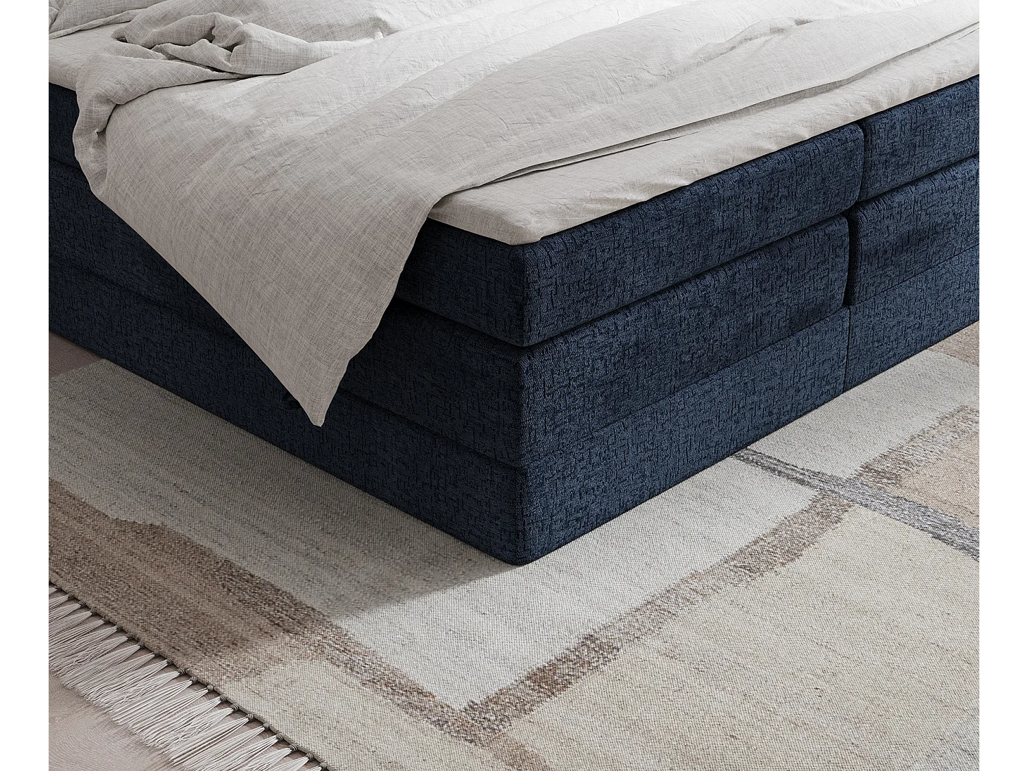 Lit boxspring en tissu chenille Juniper - matelas - surmatelas - 140x200 cm - bleu marine