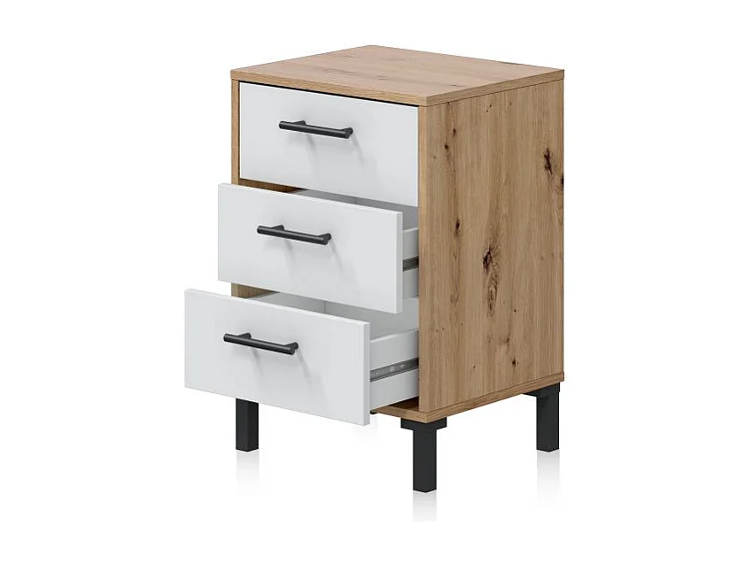 Mesita de noche Leia Blanco Artik (Blanco Mate) - Roble Nodi