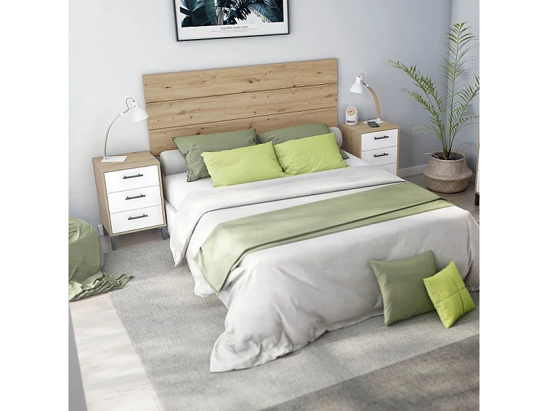 Mesita de noche Leia Blanco Artik (Blanco Mate) - Roble Nodi