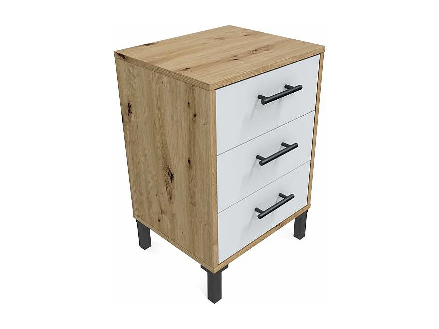 Mesita de noche Leia Blanco Artik (Blanco Mate) - Roble Nodi