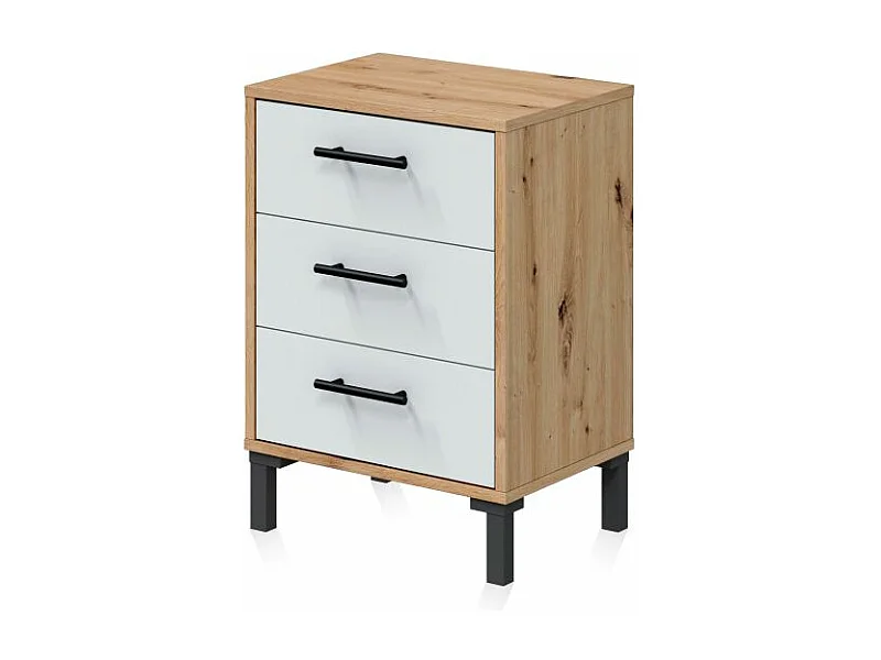 Mesita de noche Leia Blanco Artik (Blanco Mate) - Roble Nodi