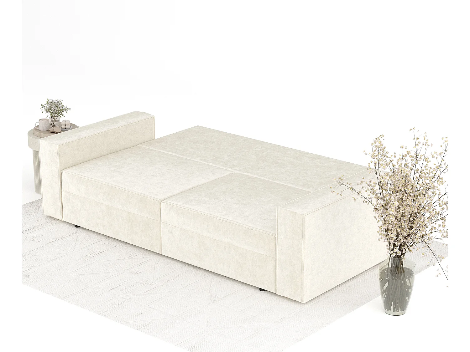 Canapé convertible Leo - velours - 3 places - ivoire