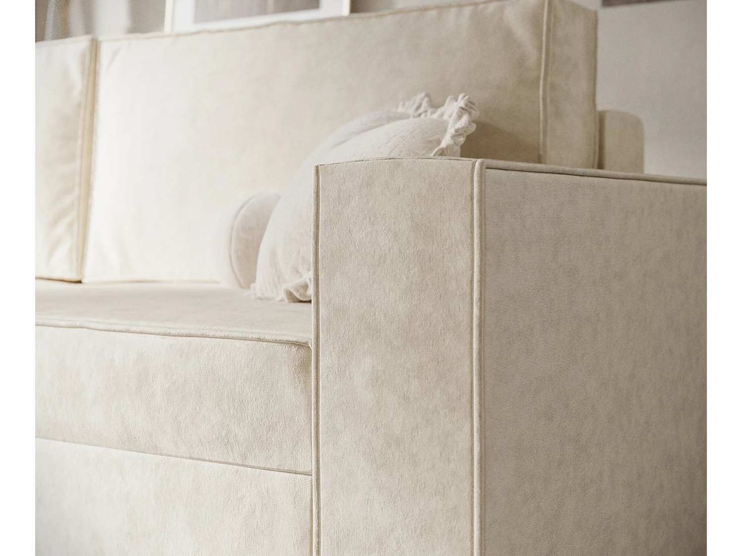 Canapé convertible Leo - velours - 3 places - ivoire